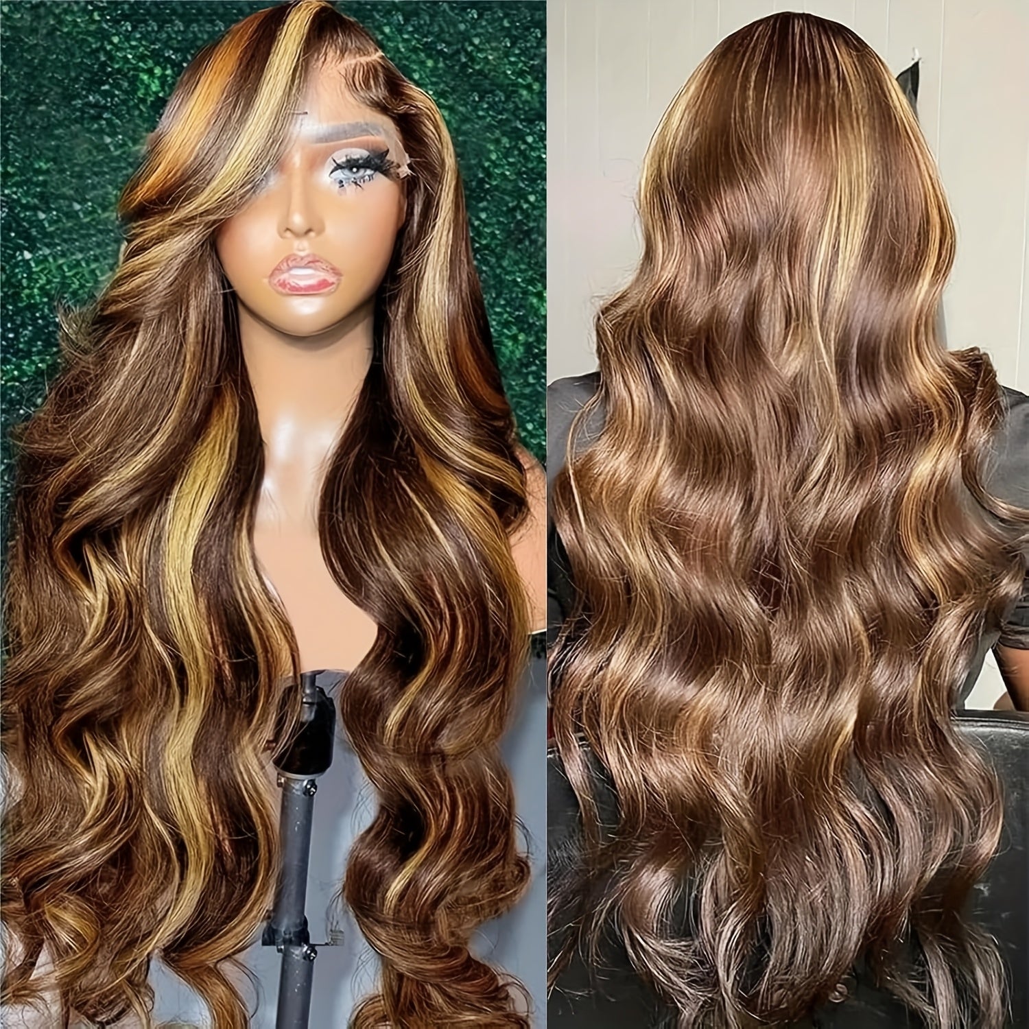 225% Density Wigs Human Hair Glueless Honey Blonde Ombre Highlight 13X4 HD Lace Front Wigs Pre Plucked Body Wave Lace Frontal Wigs Real Human Hair Remy Curly Wave Wear On And Go 4/27 Colored Human Air Wig Mother'S Day Gift Fo